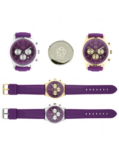 Innerer Frieden Chronograph - violettes Uhrband Gold/Silber